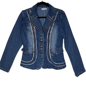 Vintage Paolo Santini Denim Beaded Jacket Size 10 Y2K, Fairy Grunge, Steampunk